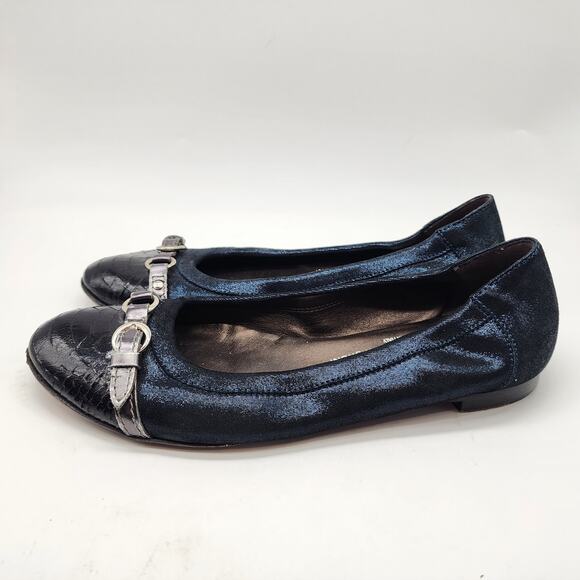 AGL Monika Cap Toe Ballet Flats Navy Blue Leather Shimmer EU 38.5 US 8.5 - Picture 5 of 8